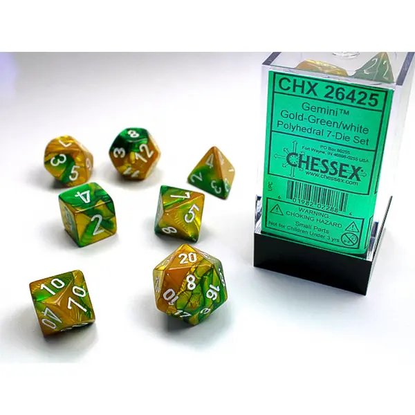 CHESSES - SET 7 DES GEMINI OR VERT / BLANC