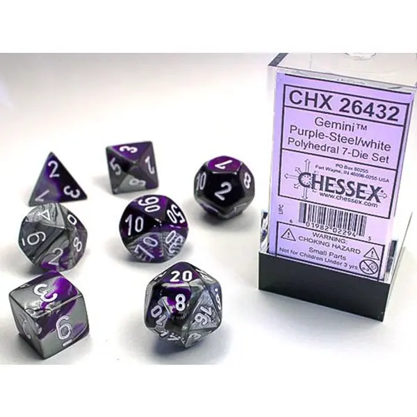 CHESSEX - SET 7 DES GEMINI VIOLET ACIER / BLANC